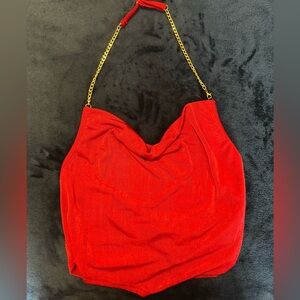Red halter top with gold chain